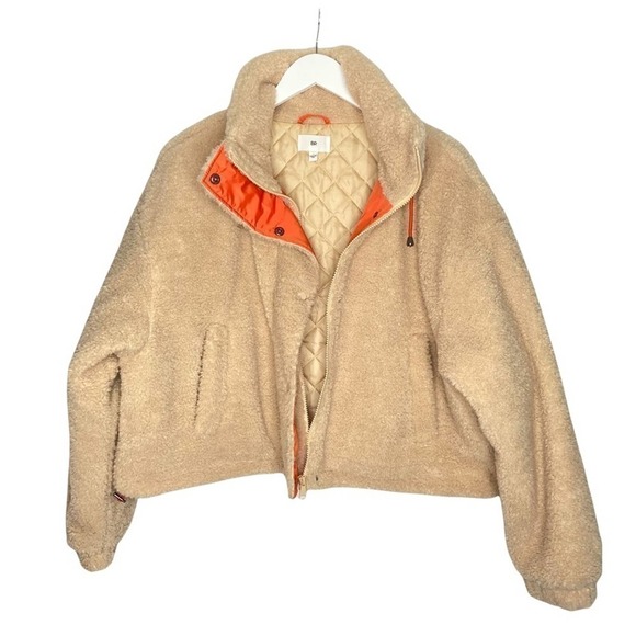 BP Faux Shearling Bomber Jacket In Beige Burnt NWT - Picture 4 of 12